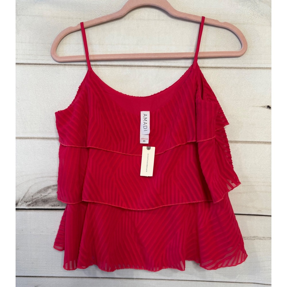 AMADI Anthropologie Ruffle Tiered Camisole Top Pink Rose XS Made in USA